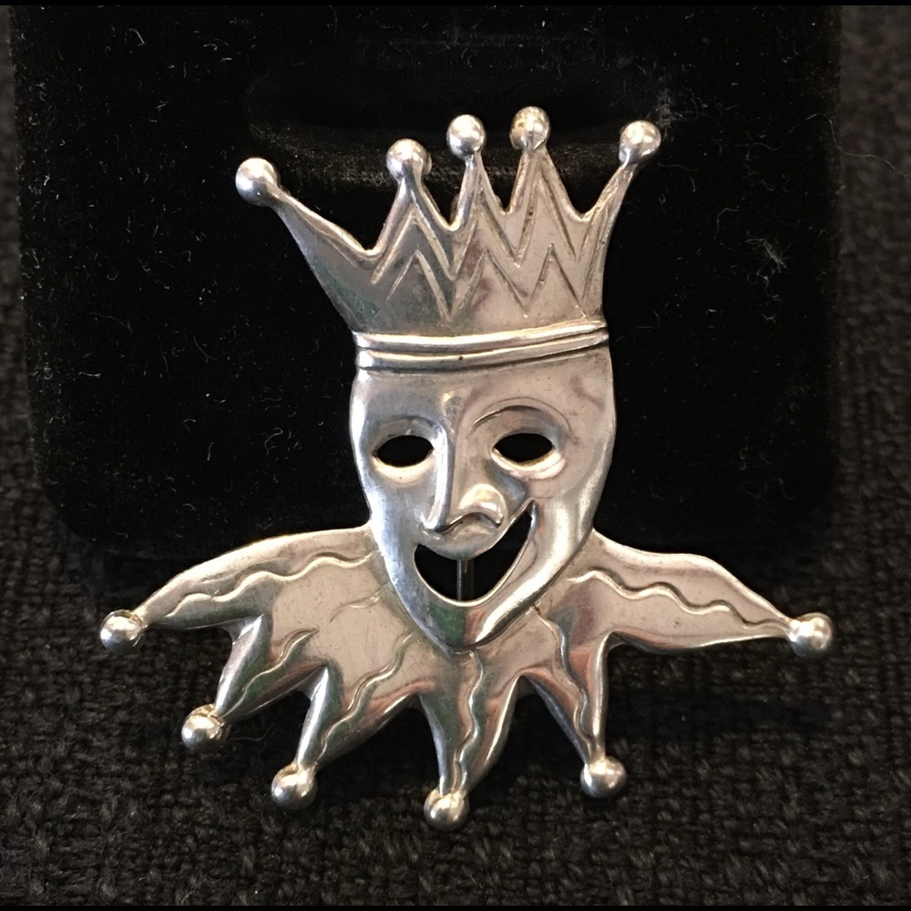 Vintage sterling silver harlequin face pin